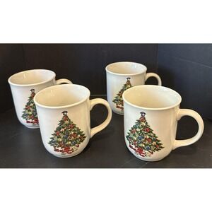 Mount Clemens Pottery Christmas Tree Coffee Tea Mug Mugs 4" Tall Set Of 4‎ VTG